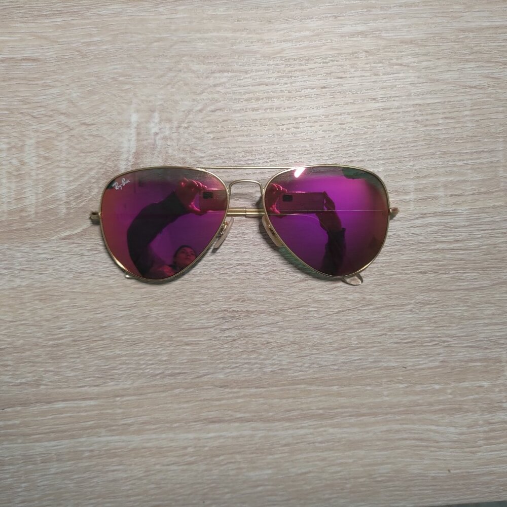 Ray-Ban Aviator Flash Sunglasses - Violet lense / Gold Frame